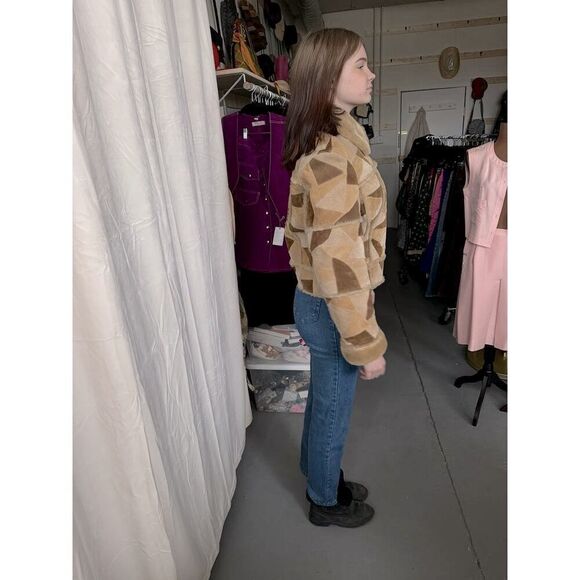 Vintage Suede Patchwork Brown+Tan+Beige Zip Up Jacket - Picture 3 of 6